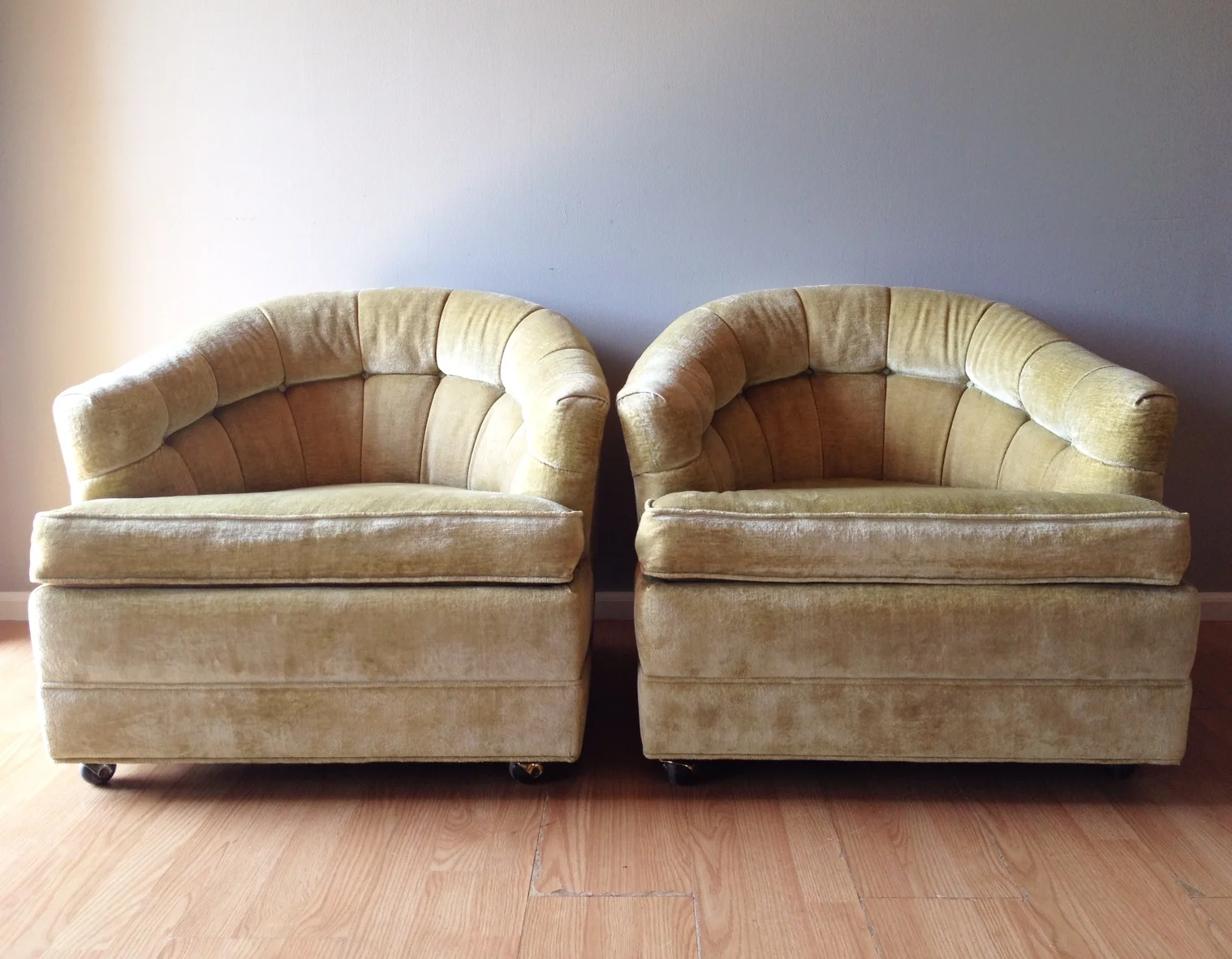 pair of vintage mid century mint green chairs.