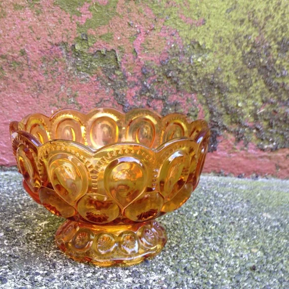 vintage moon & stars amber glass bowl.