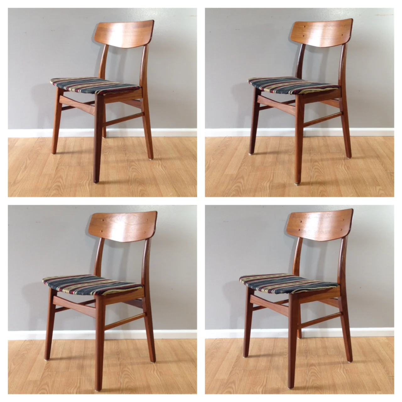 set of 4 MCM dining chairs with southwestern patterned seats.