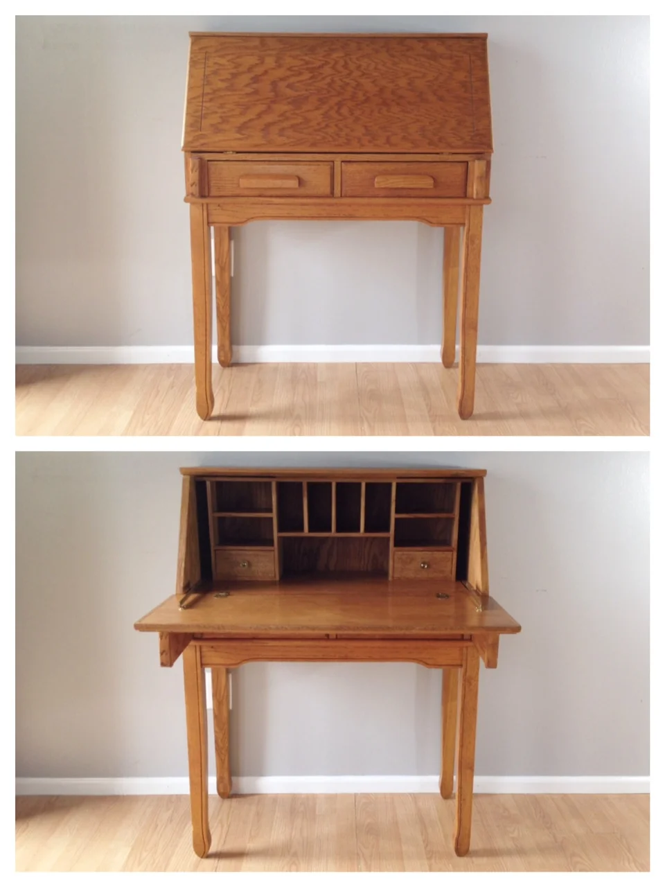 vintage oak secretary desk.
