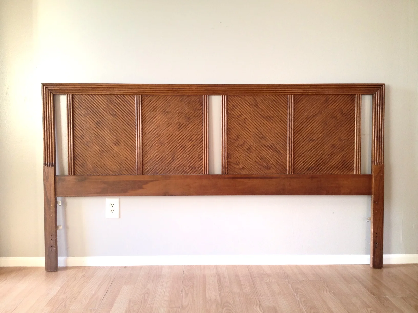 vintage wood chevron king headboard.