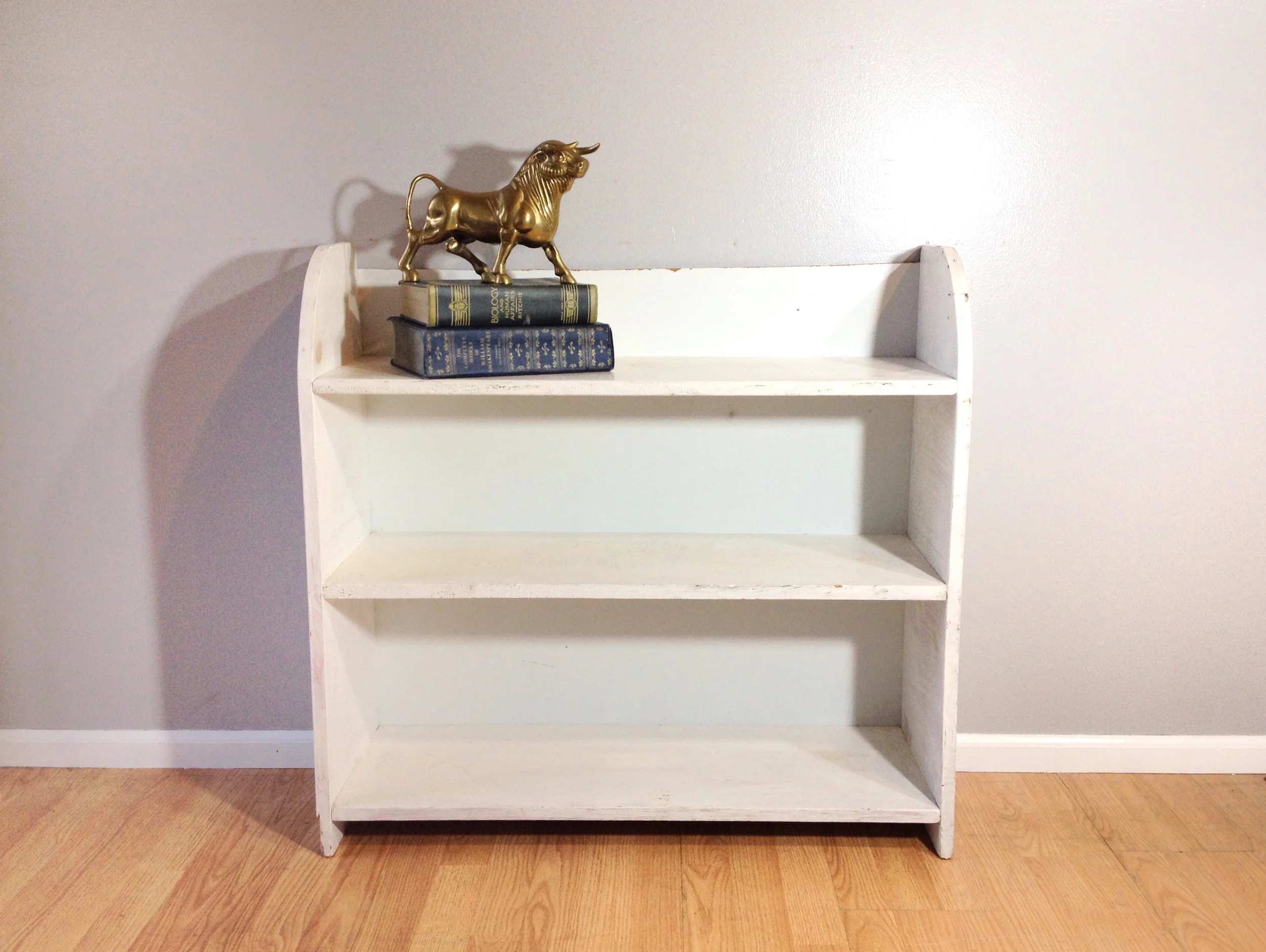 vintage primitive bookcase with rounded ends.
