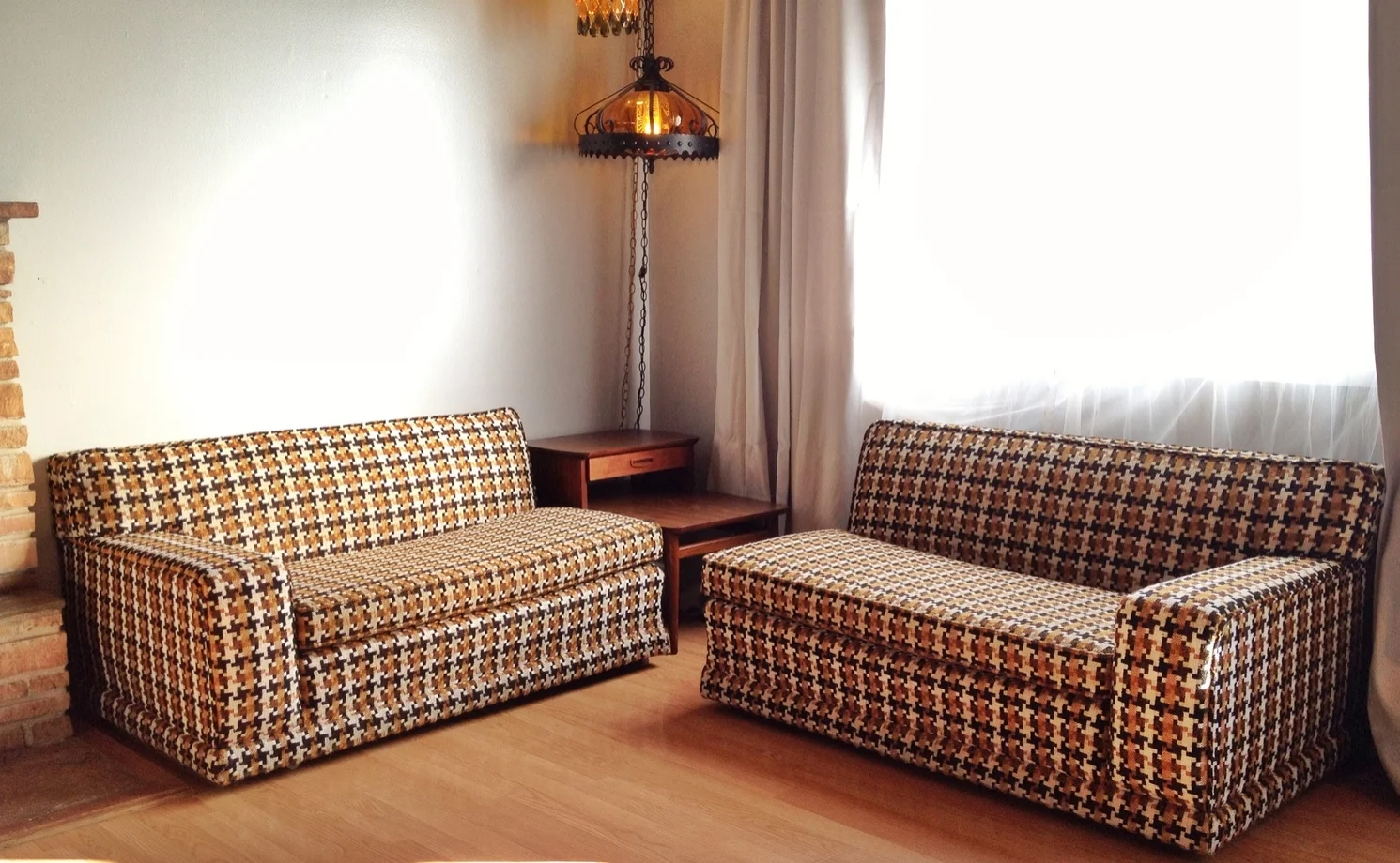 2 piece mid century modern houndstooth sofa.