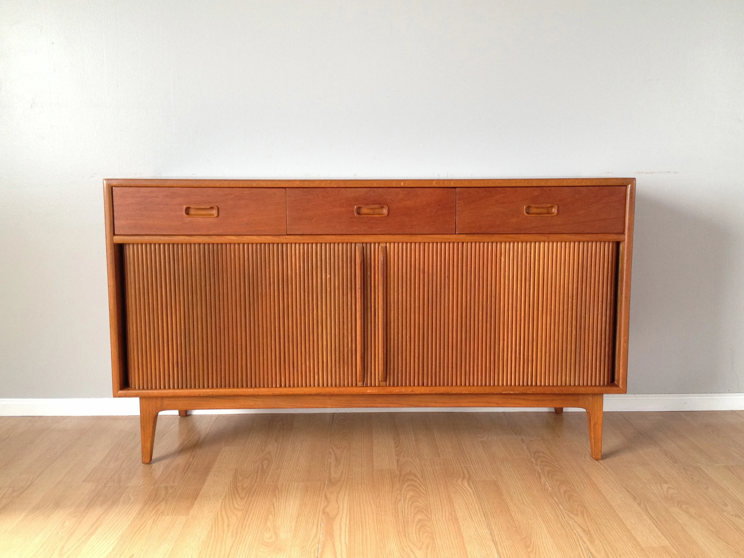 vintage mid century modern teak console.