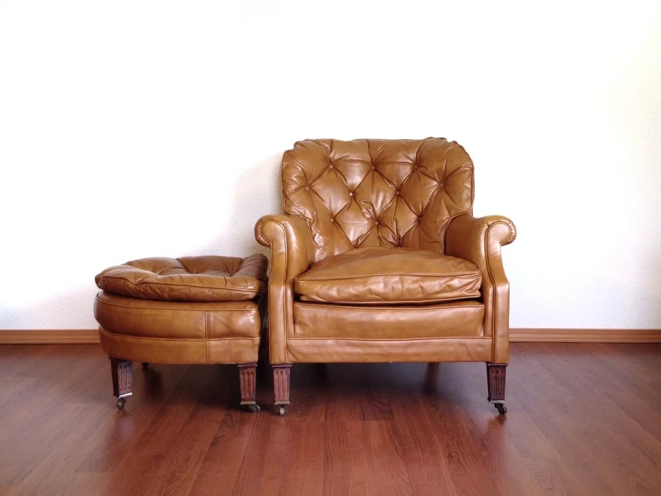 vintage leather chair + ottoman.