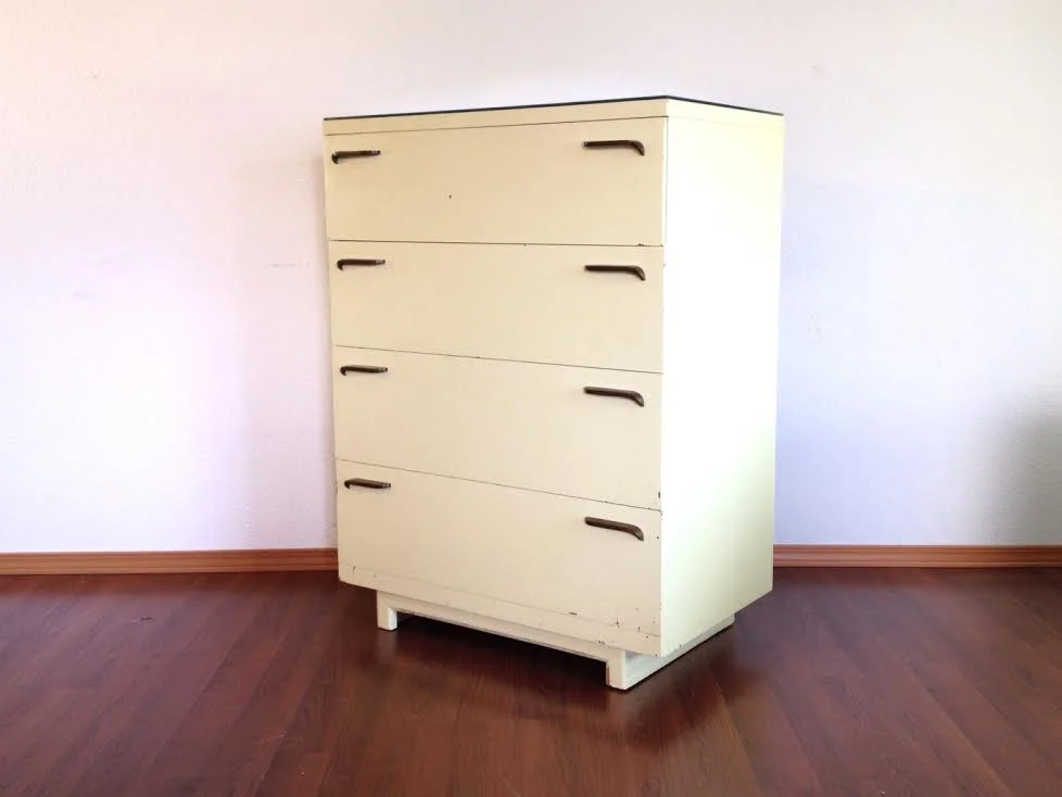 painted vintage dresser in spring yellow.