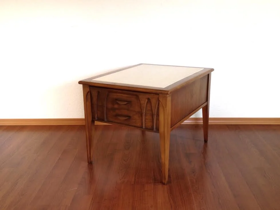 vintage mid century modern marble top side table.