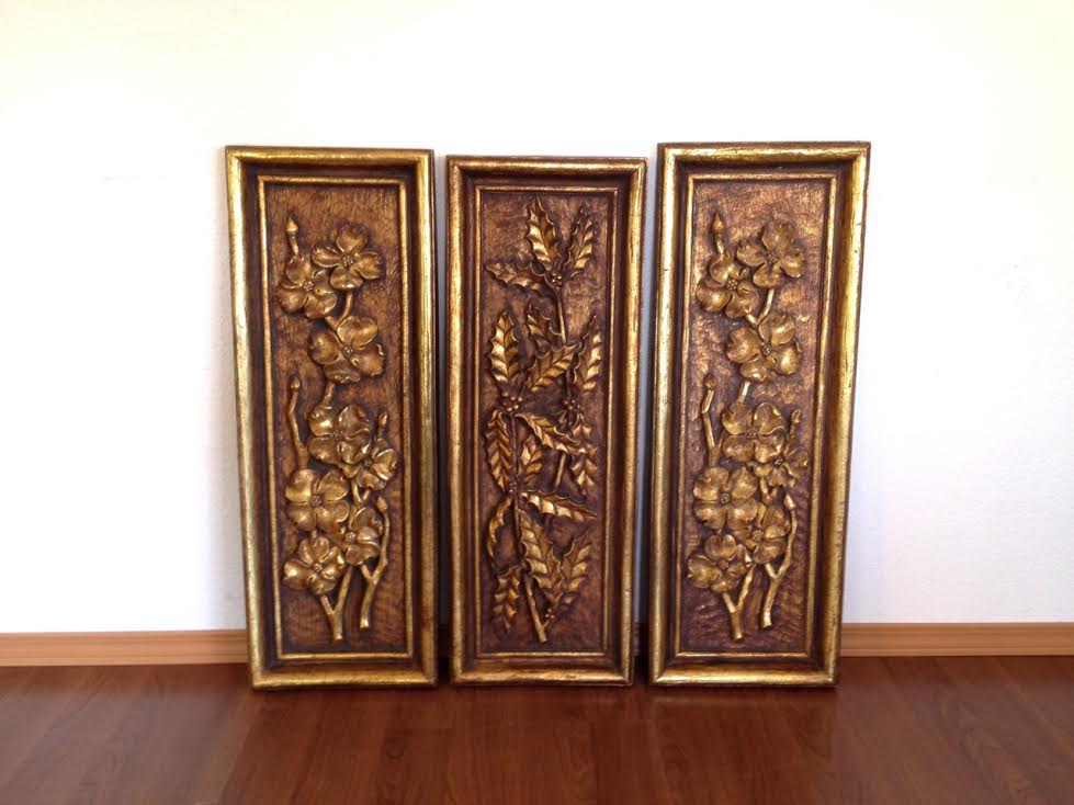 large vintage carved wood panel wall decor.