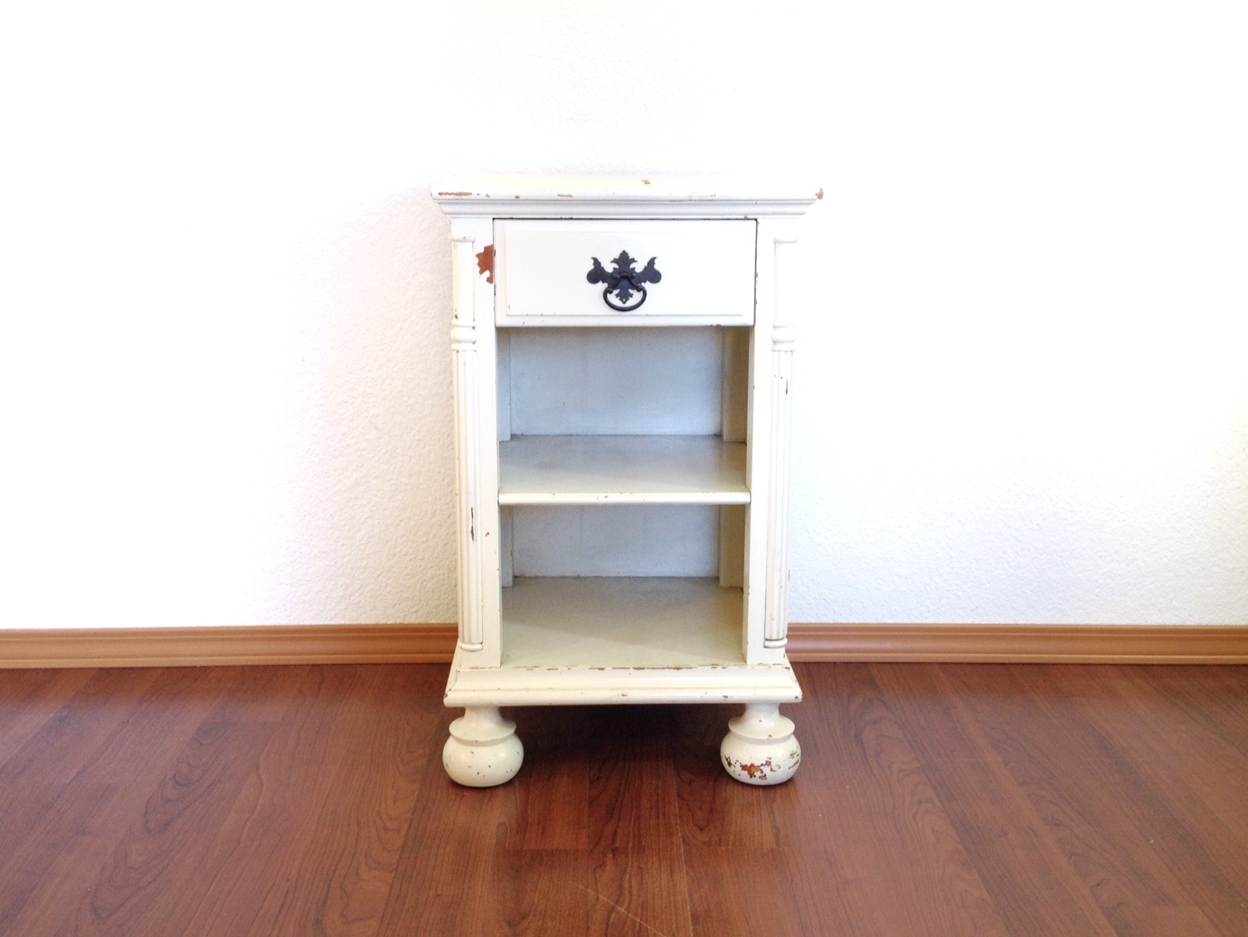 vintage distressed white nighstand.