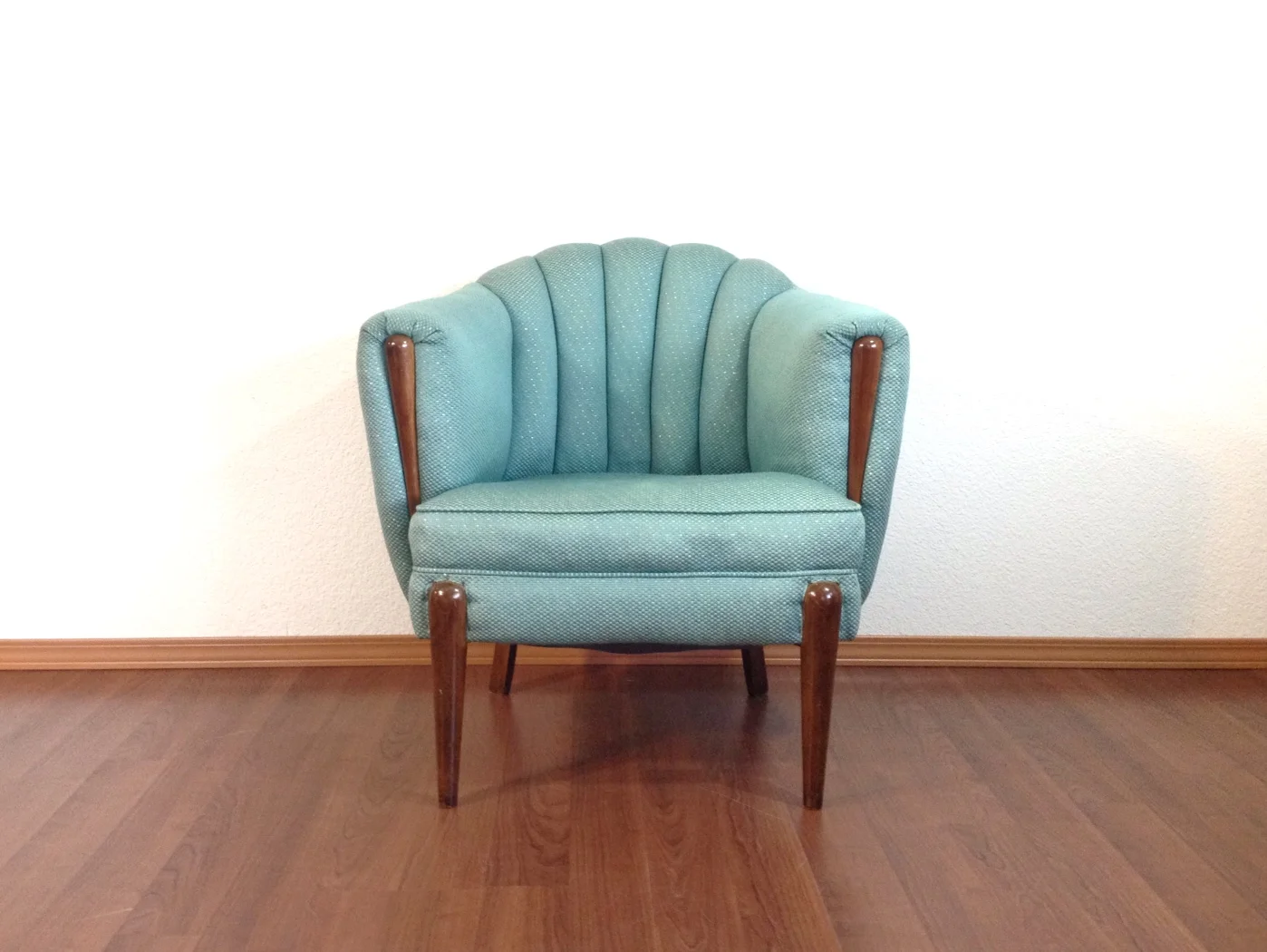 vintage art deco aqua sparkle channel back chair.