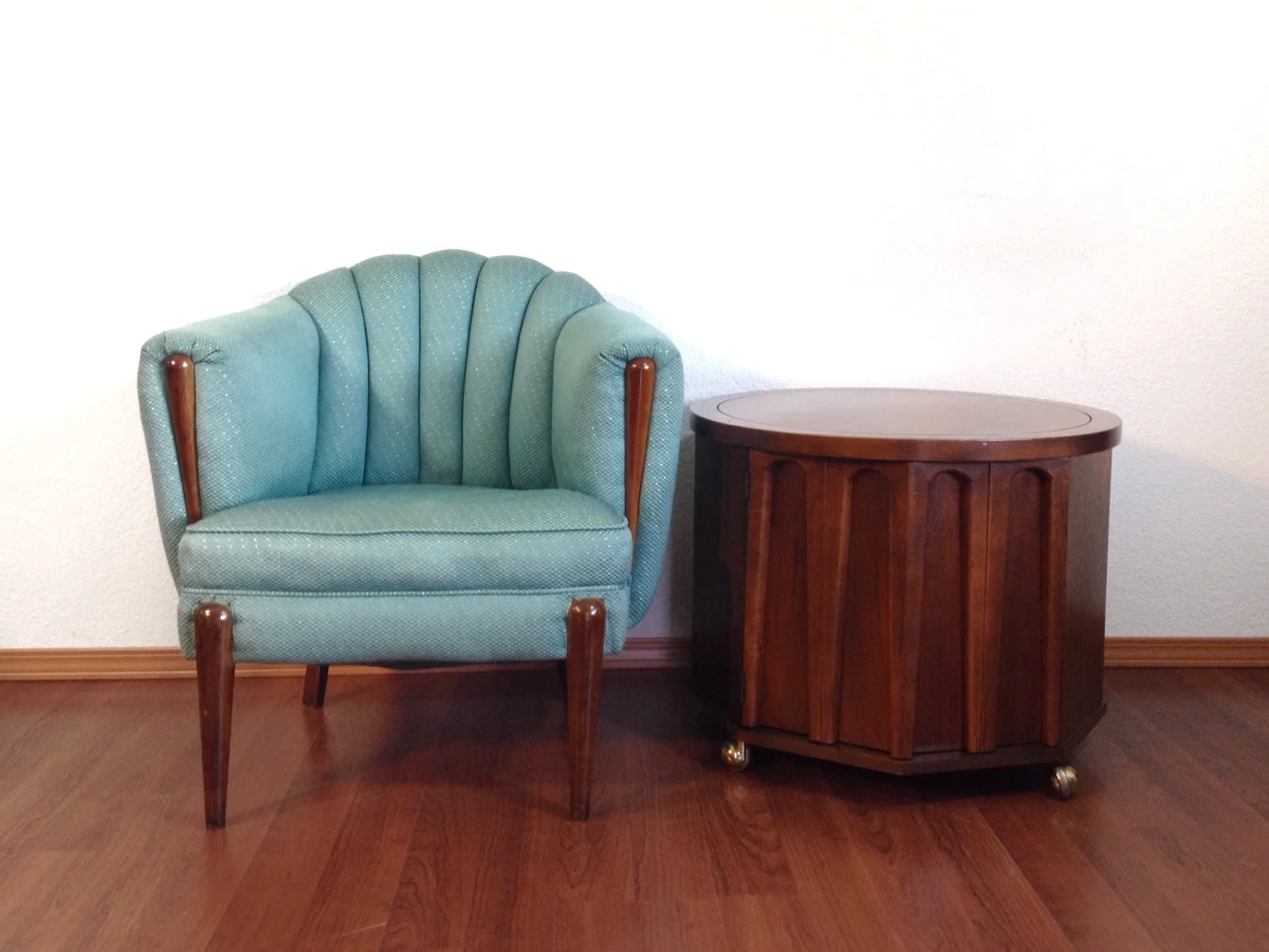 vintage art deco aqua sparkle channel back chair.