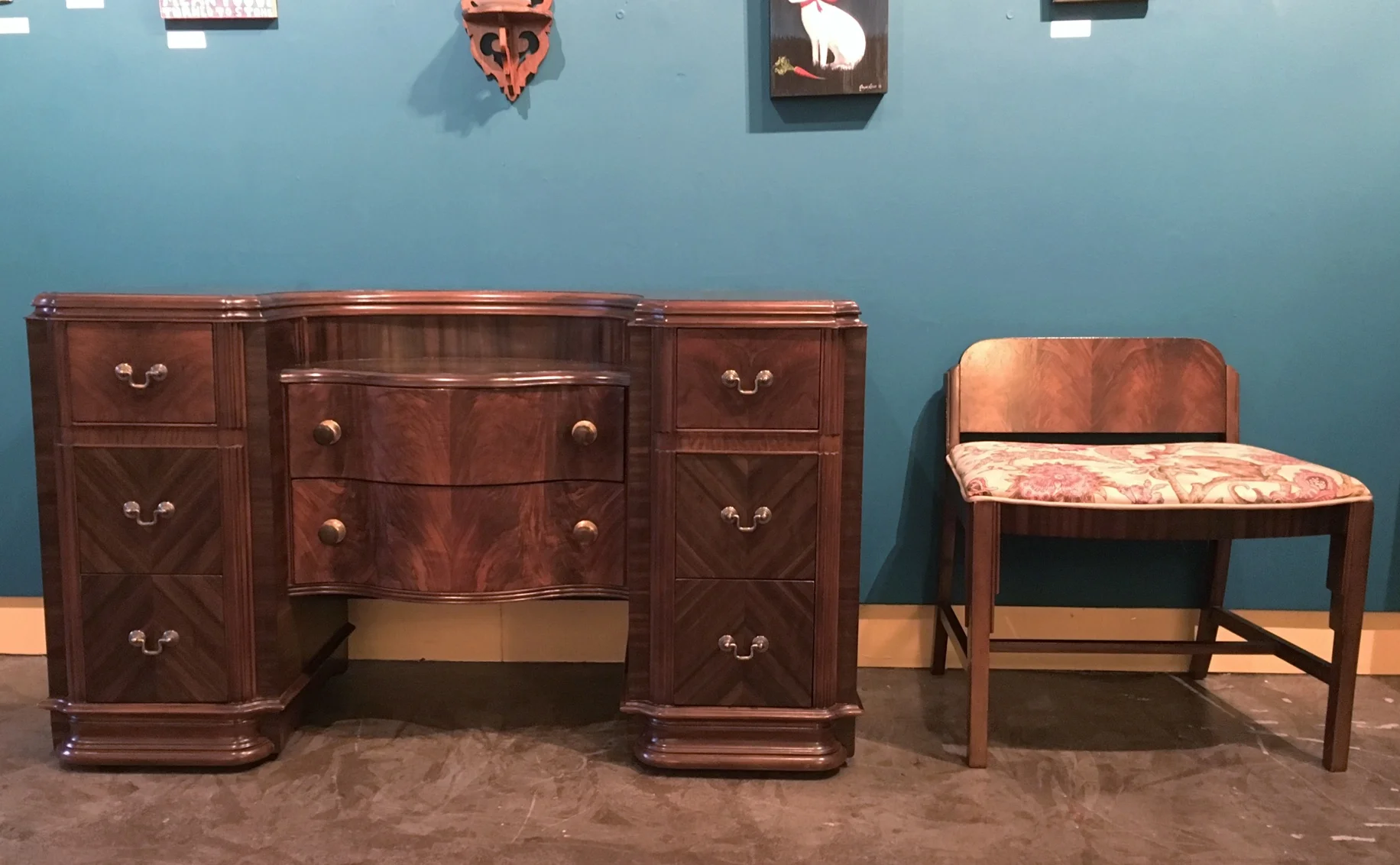 vintage Art Deco vanity and match bench.