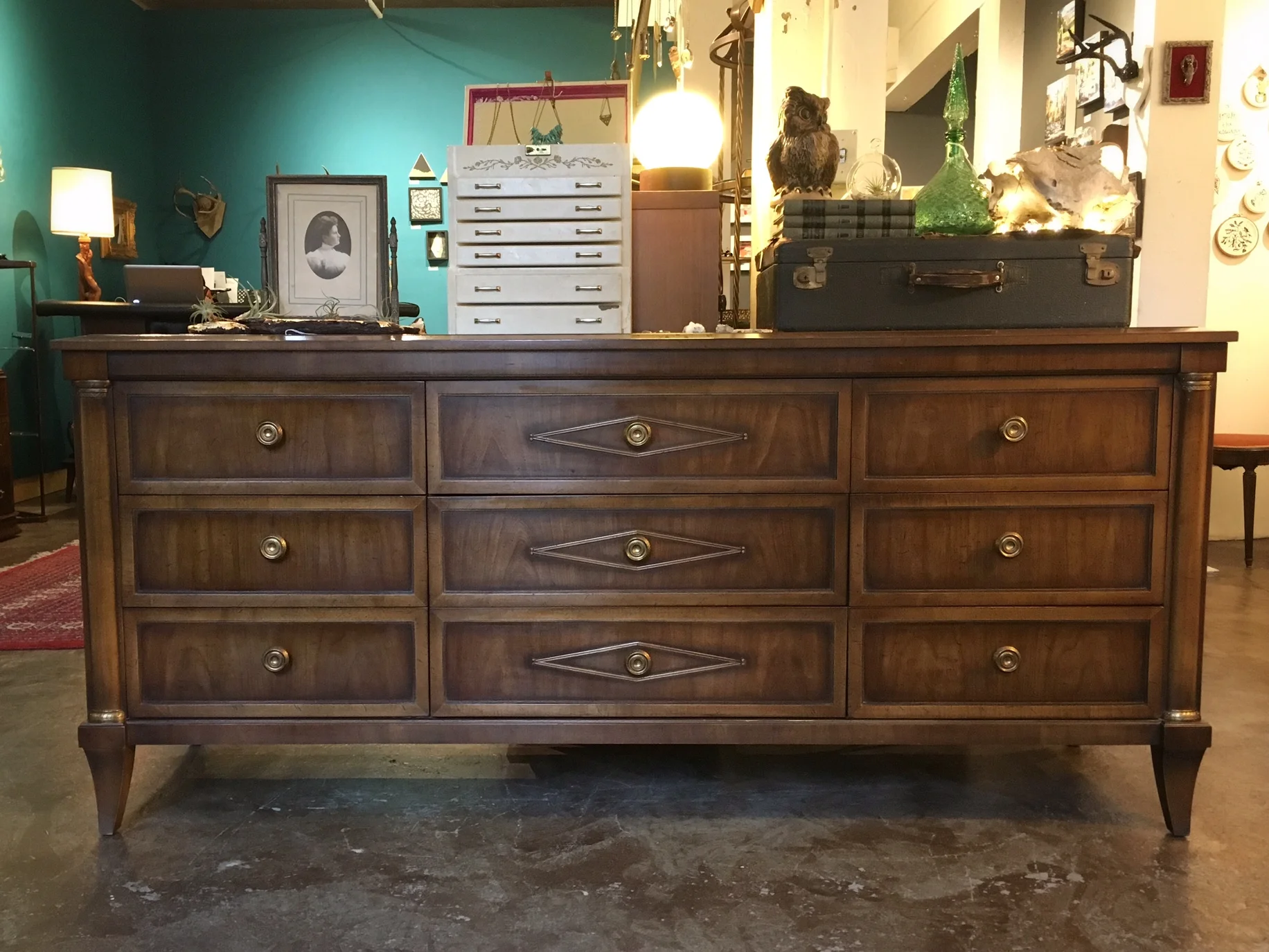 vintage 60s Drexel Consulate lowboy dresser.