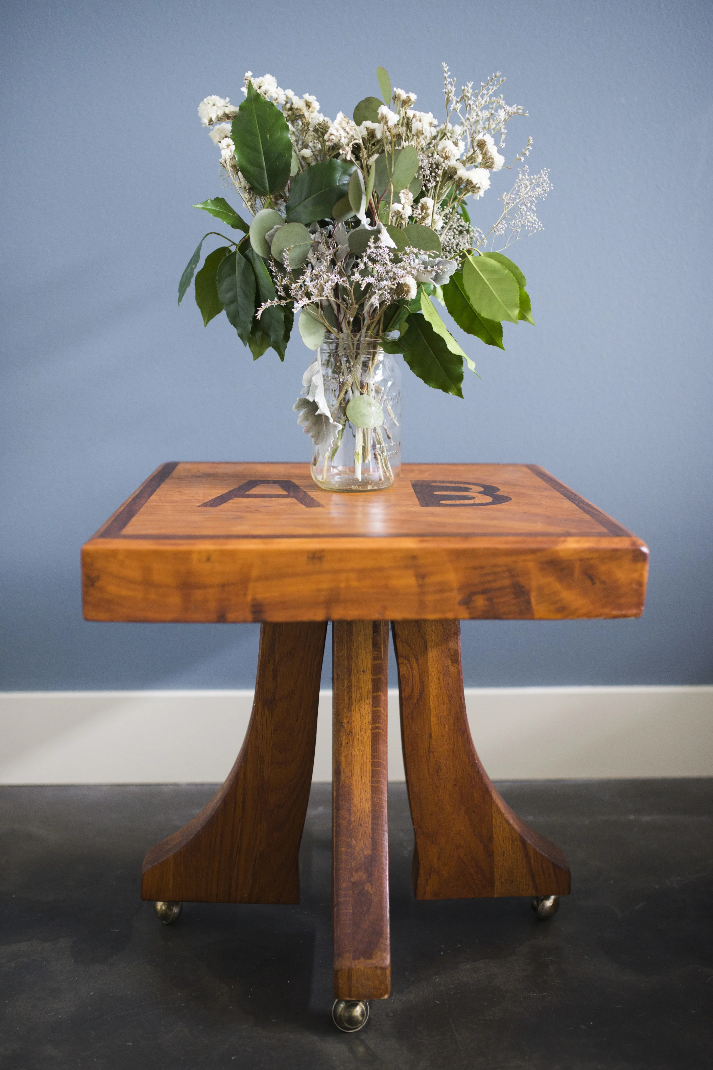 vintage handmade wood block table.
