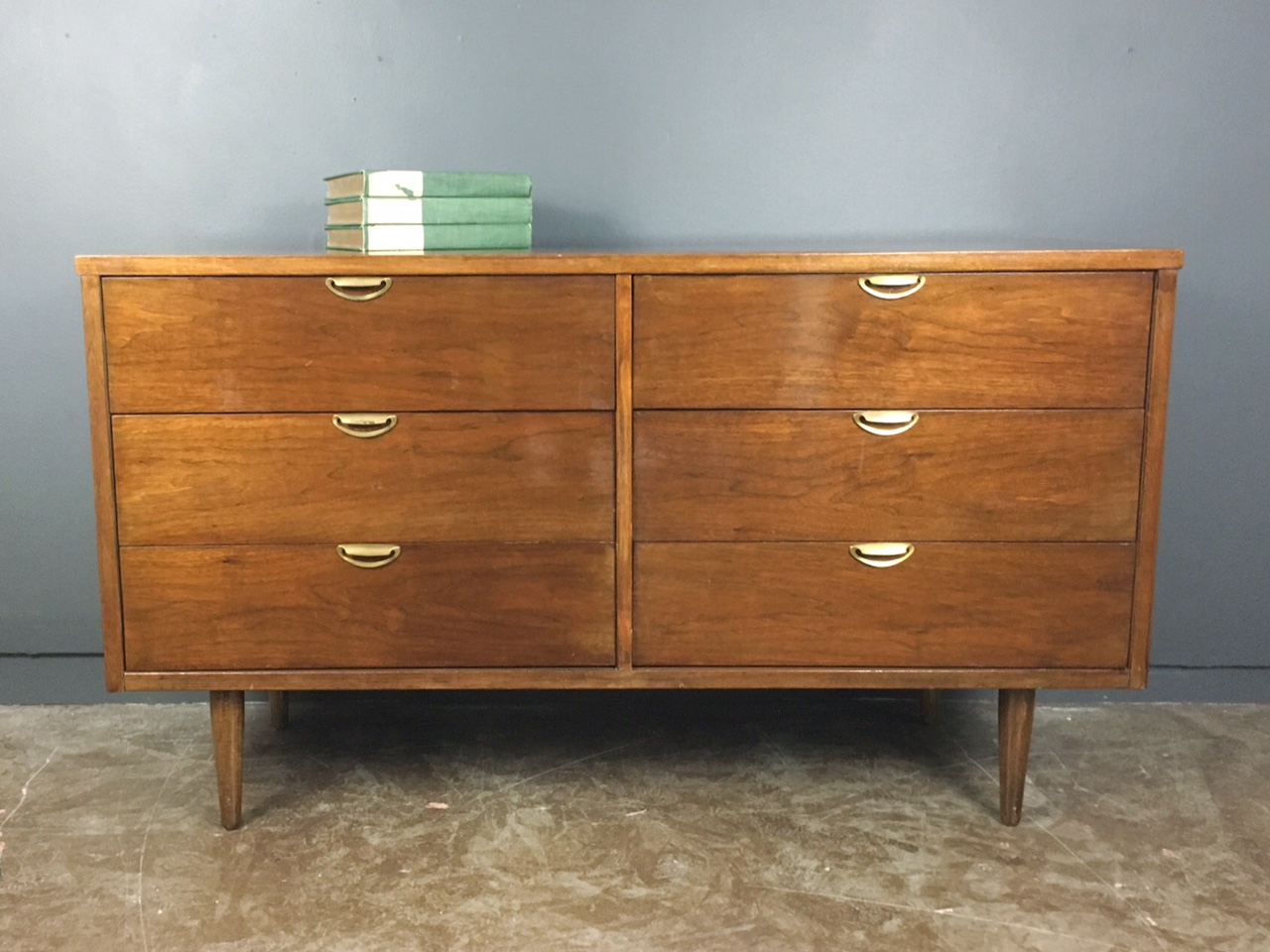 vintage mid century modern lowboy dresser by Bassett.