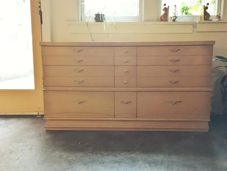 vintage mid century modern lowboy dresser.
