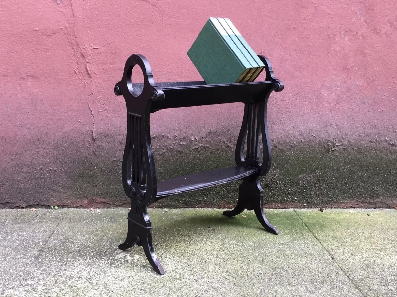 vintage angled bookshelf.