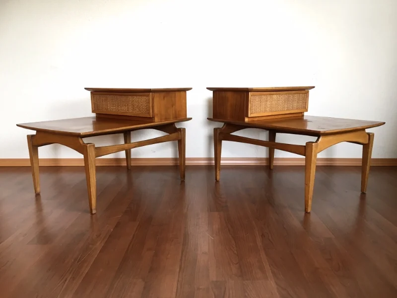 pair of mid century modern step end tables by Lane from their Esteem collection.