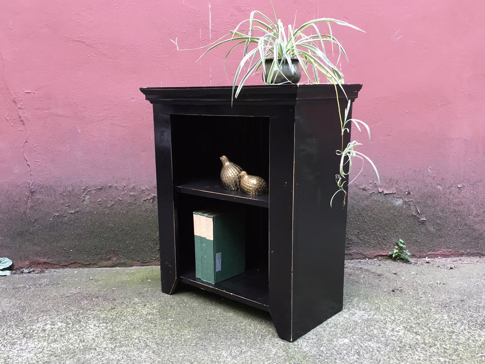 vintage chippy black bookcase.
