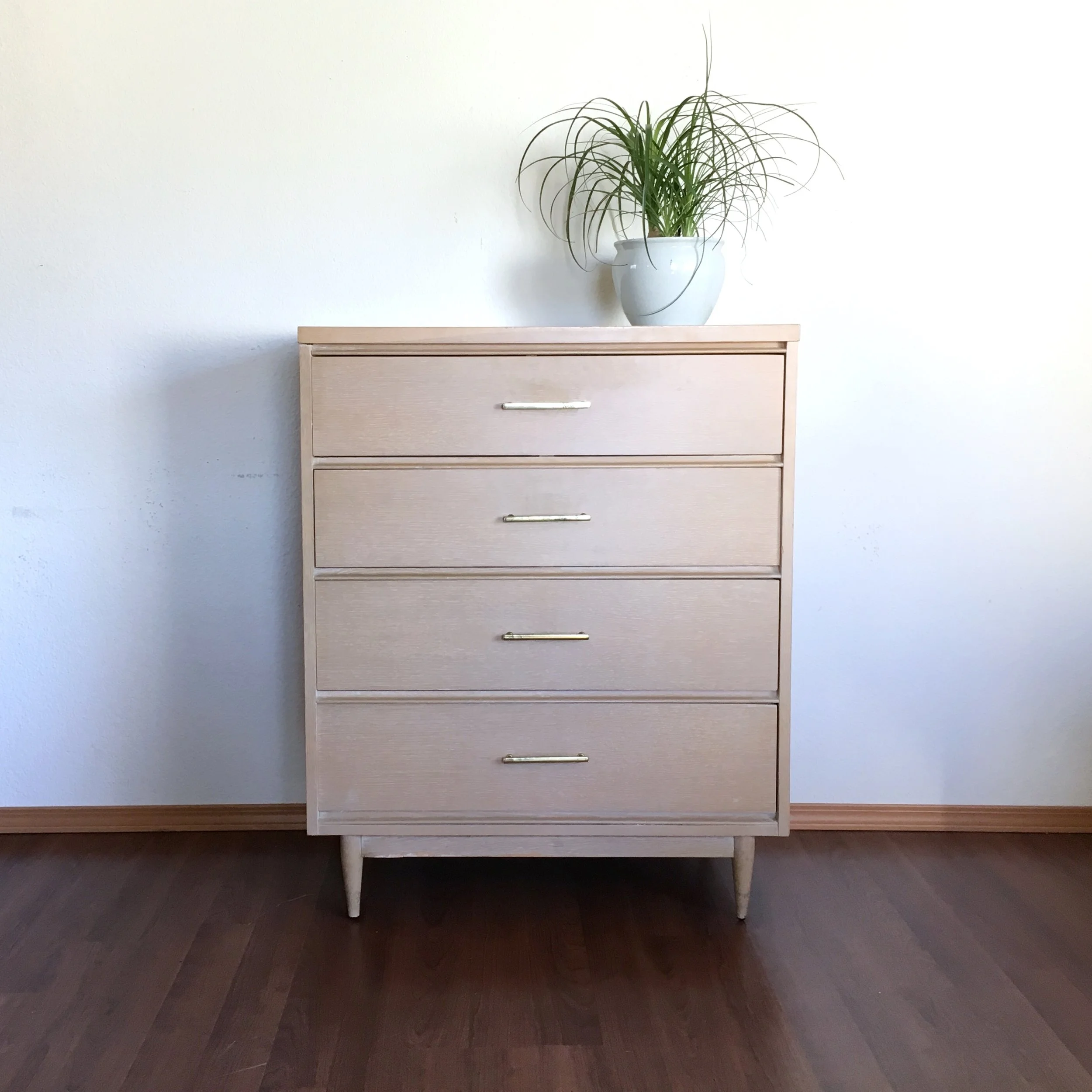 vintage mid century modern blonde highboy dresser