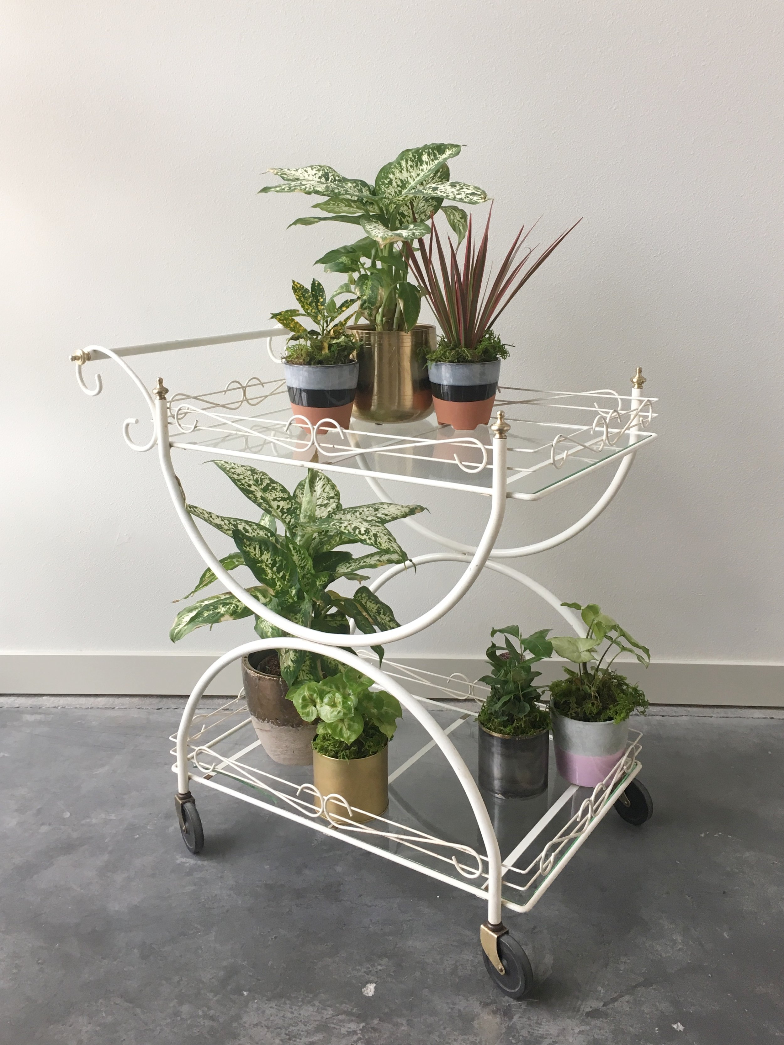 white metal tea cart.