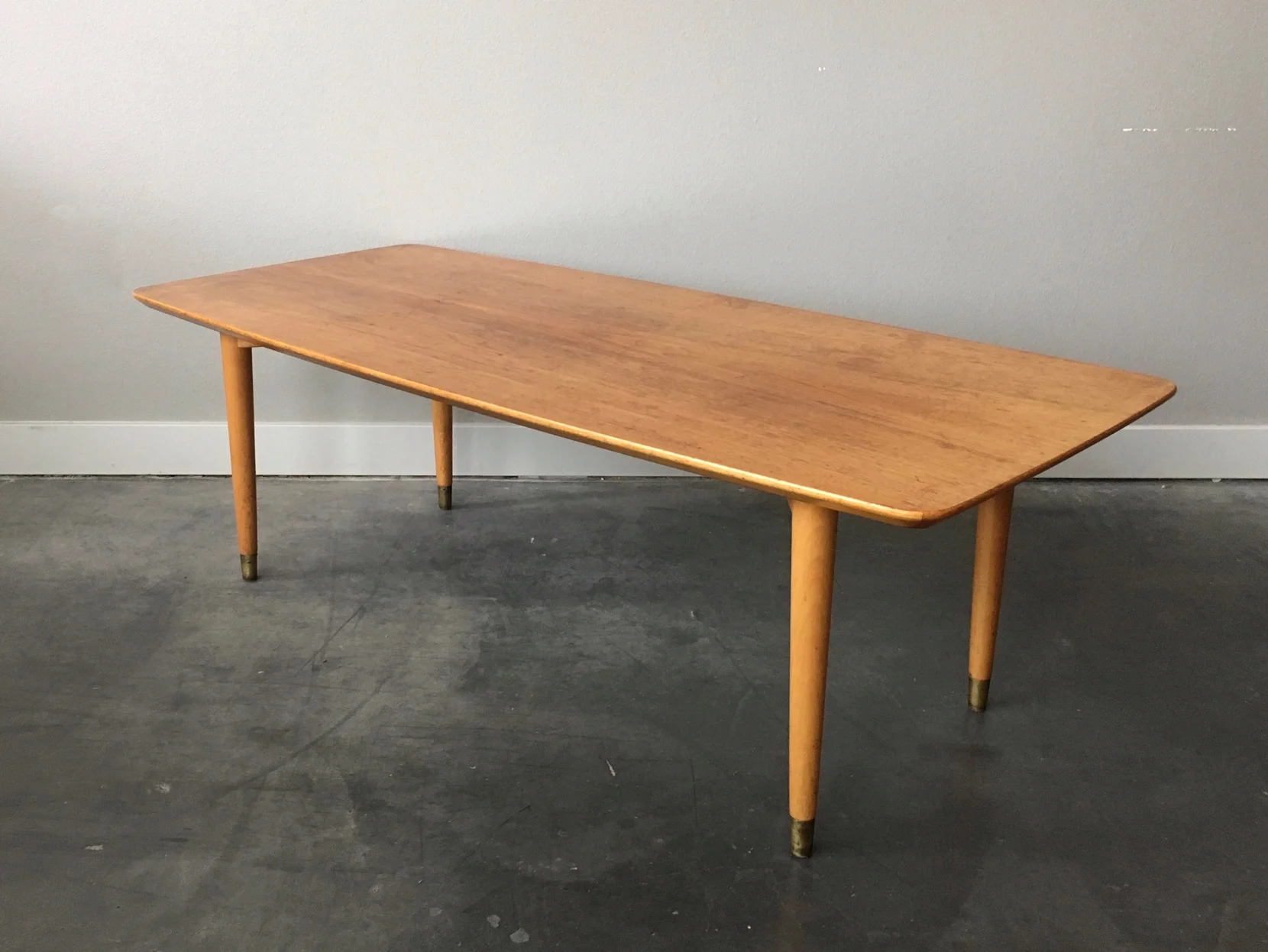 vintage mid century modern blonde coffee table