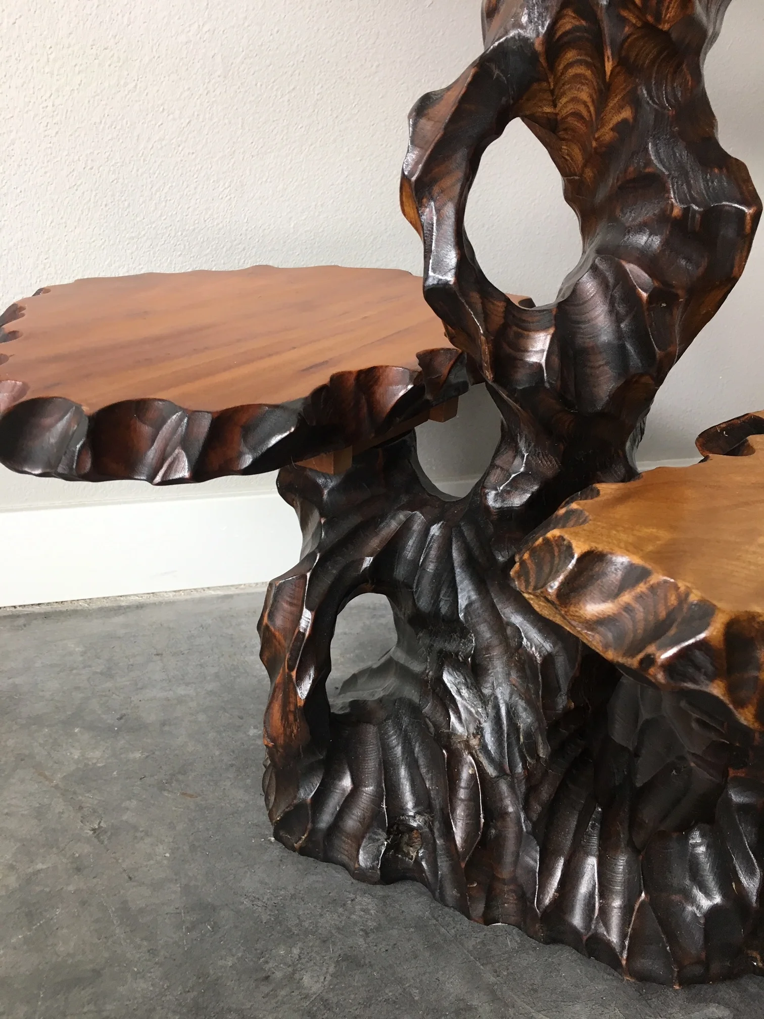 vintage mid century 3 tier carved wood table. — ReRunRoom Vintage
