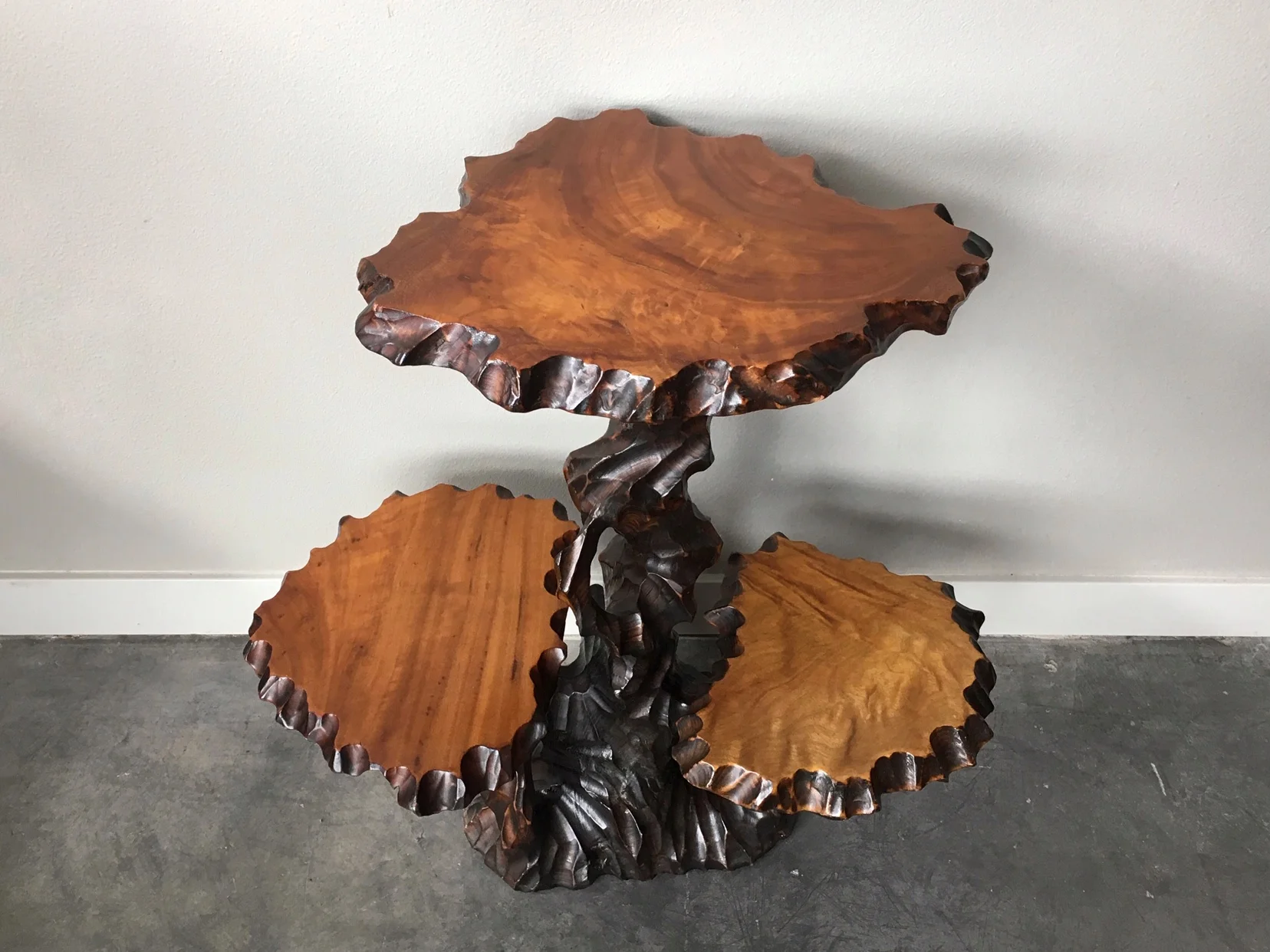 vintage mid century 3 tier carved wood table. — ReRunRoom Vintage