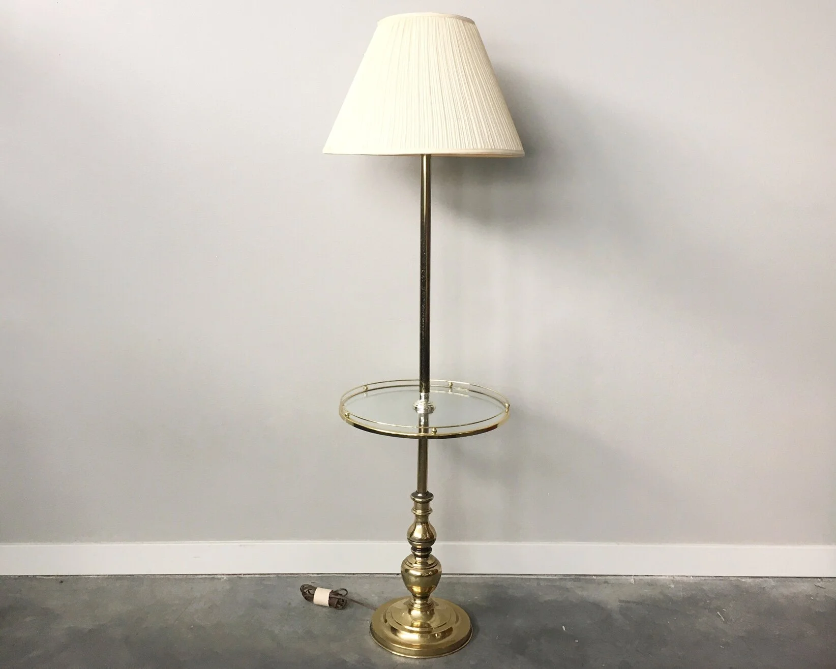 vintage mid century Stiffel style brass floor lamp with glass table