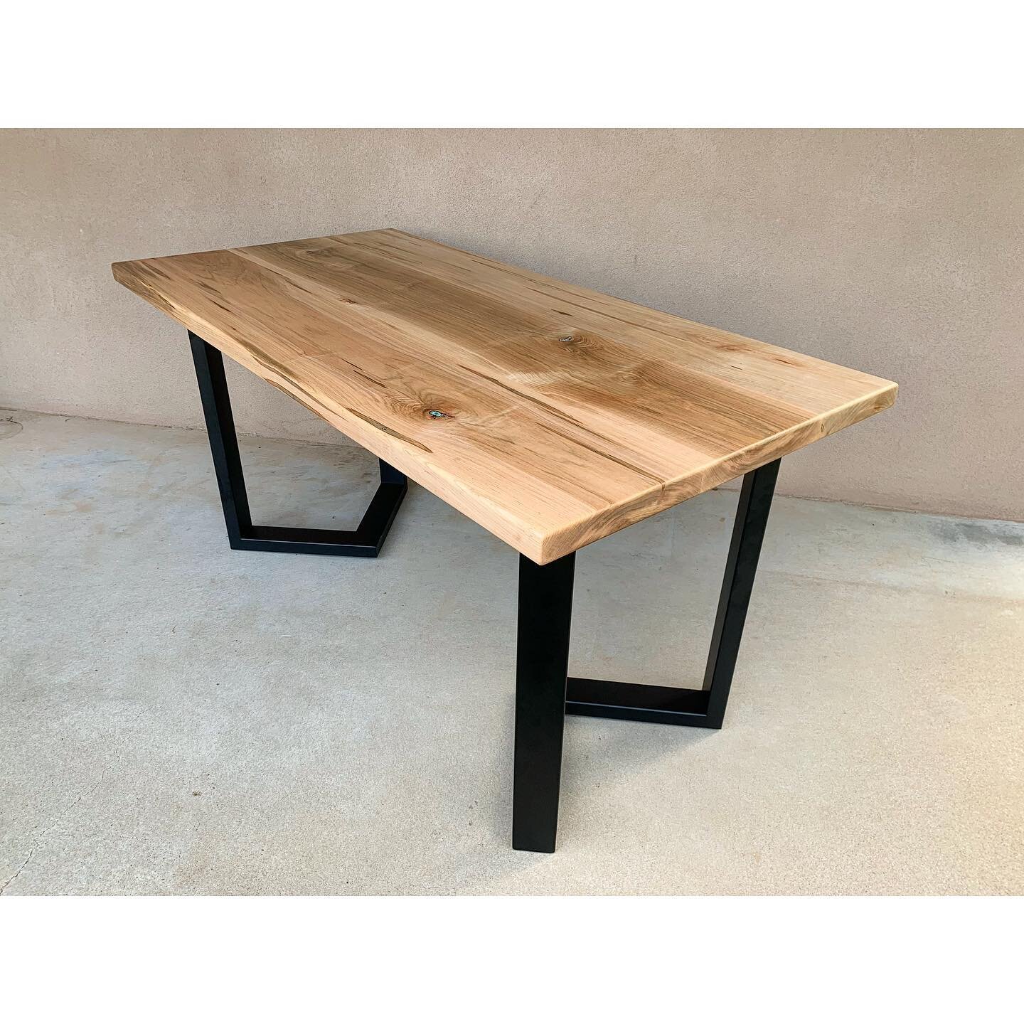 Ambrosia Maple Dining Table with Cerrillos Turquoise Inlays and matte black powder coated metal base.  60&rdquo; x 30&rdquo;. We built this small dining table to fit in a tiny home. 
.
.
.

#tetradesignworks #furnituredesign #furniture #design #inter