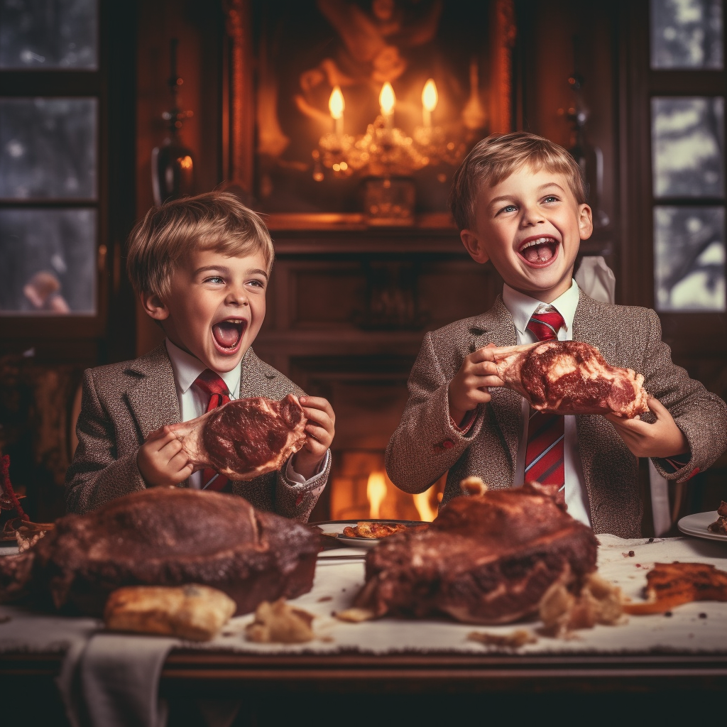 Pizza_Boyy_two_happy_children_eating_large_steaks_in_cottage_ma_a755d0b3-dbd2-4e6c-a47d-6b4b906403a9.png