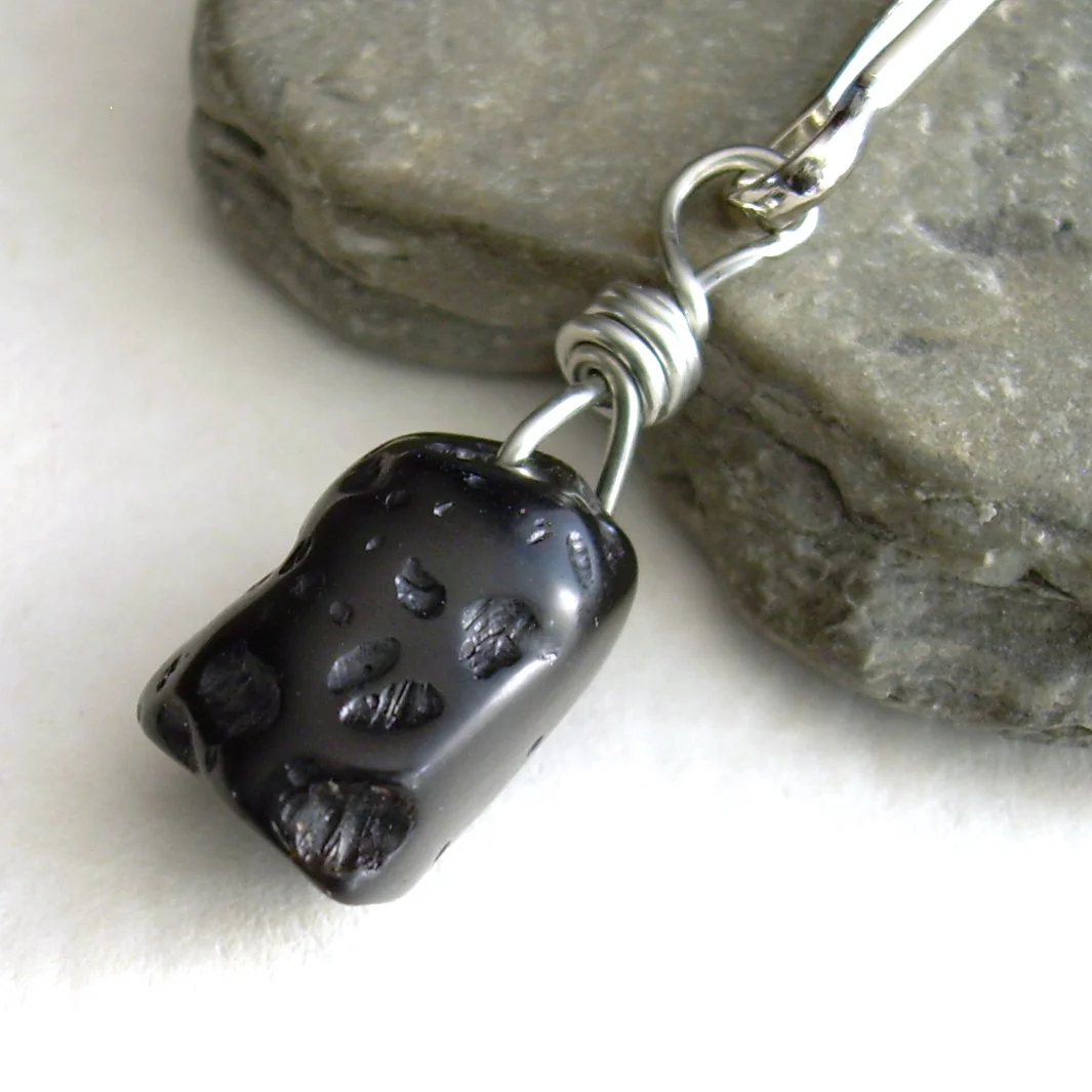 Natural Tektite Zipper Pull, Black Meteorite Glass, Space Key Chain ...