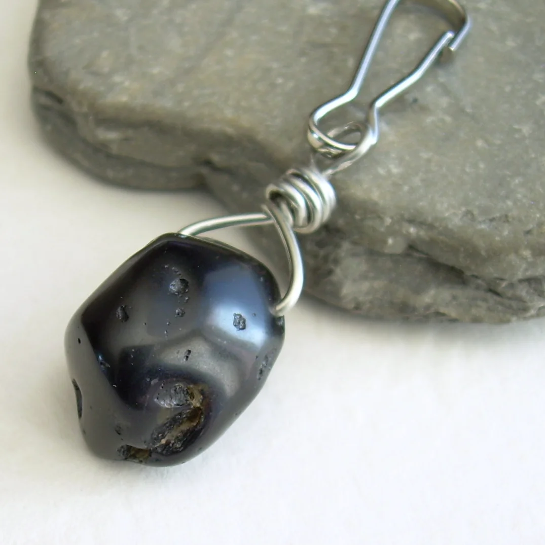 Natural Tektite Zipper Pull, Black Meteorite Glass, Space Key Chain ...