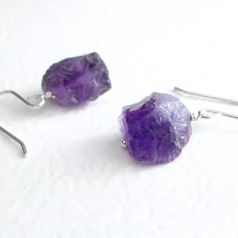Small Raw Amethyst Earrings