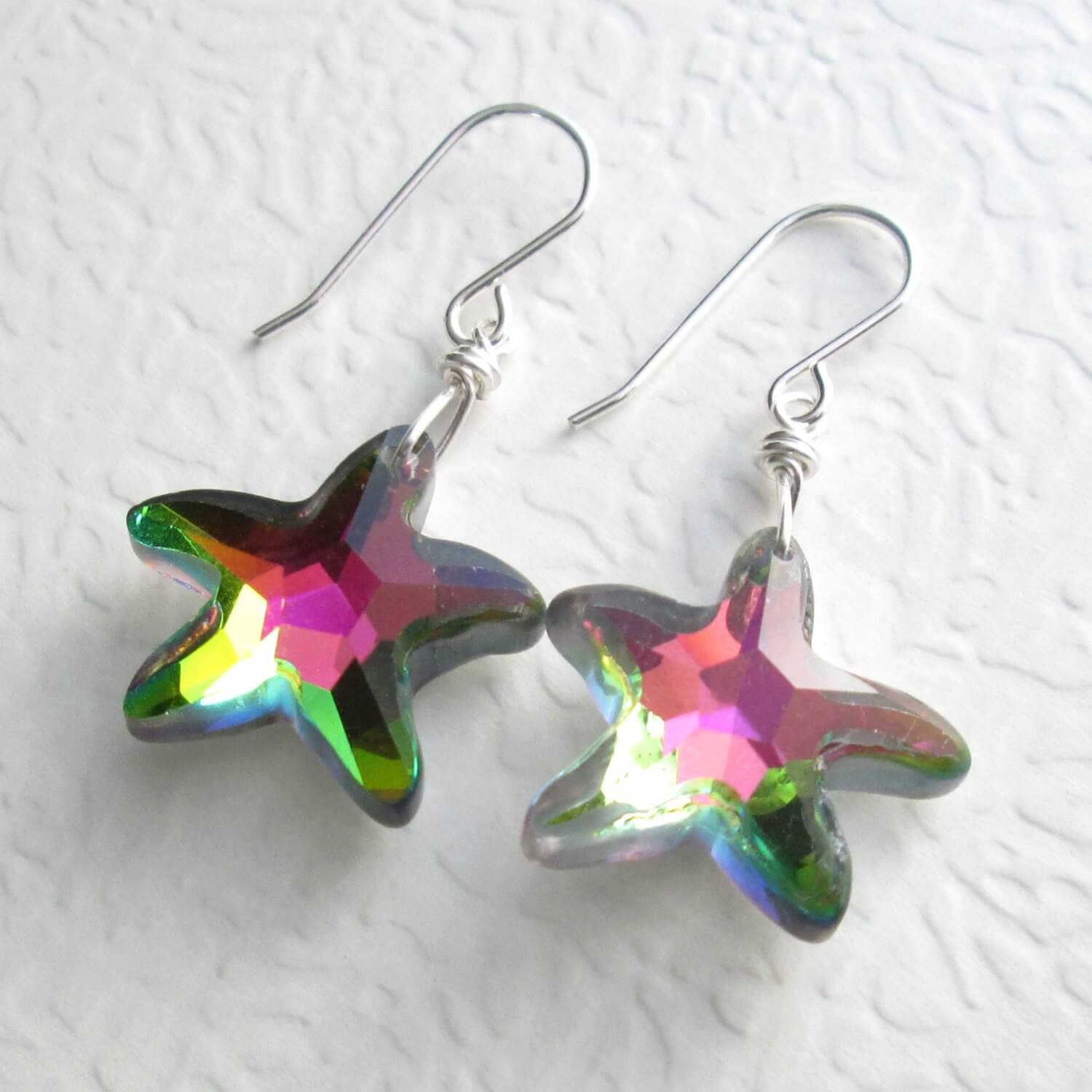 Ocean Blue Starfish Crystal Wrap Earrings