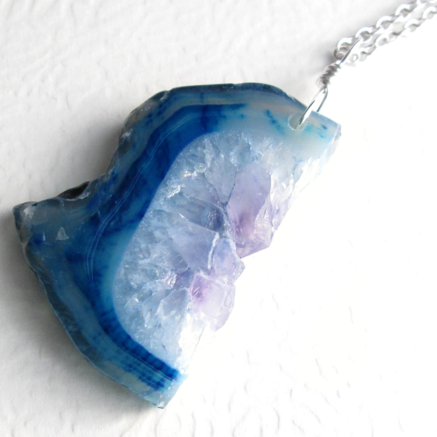 Amethyst Geode Necklace; Purple Crystal & Blue Agate Slice — CindyLouWho2