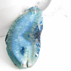Agate Slice Druzy Geode Agate For Necklace Natural Slice Druzy Agate Gemstone Blue Slice Agate Geode Cabochon Top Rare! 264 Cts MX-4053