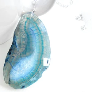 blue black Druzy geode Agate slice pendant stone EA1229