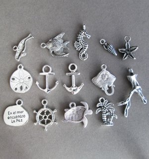6 Pc Sea Shell Charms, Beach Charms, Tropical Charms, Silver Ocean Charms,  Charms for Bracelet Making, Charms for Necklace Making, 