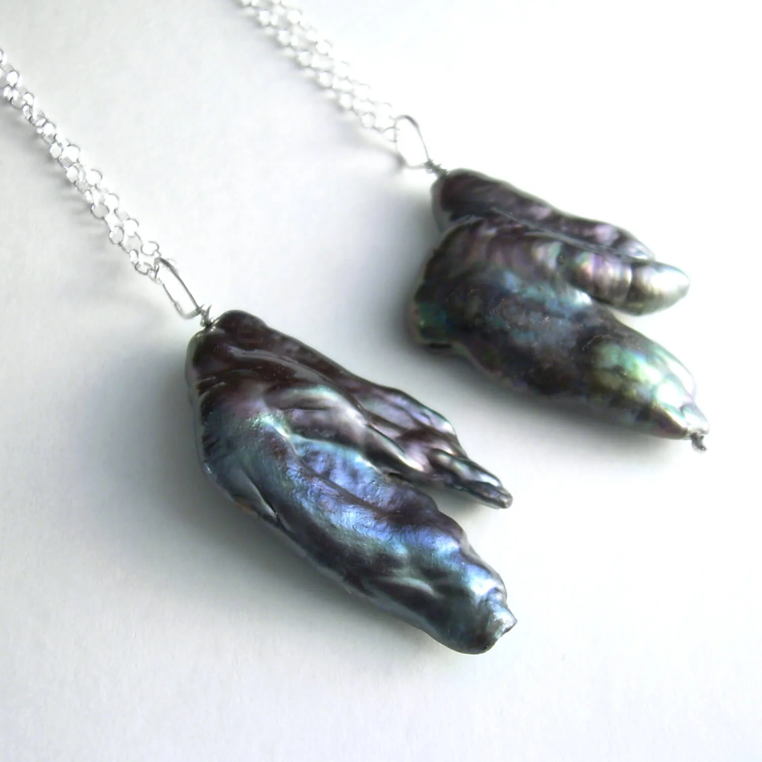 Biwa Pearl Necklace, Stick Peacock Pearl Pendant