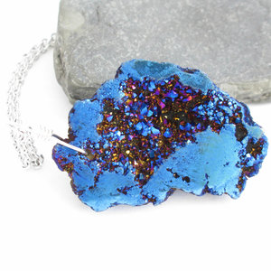 Cobalt blue Coated Moroccan Geode Pendant