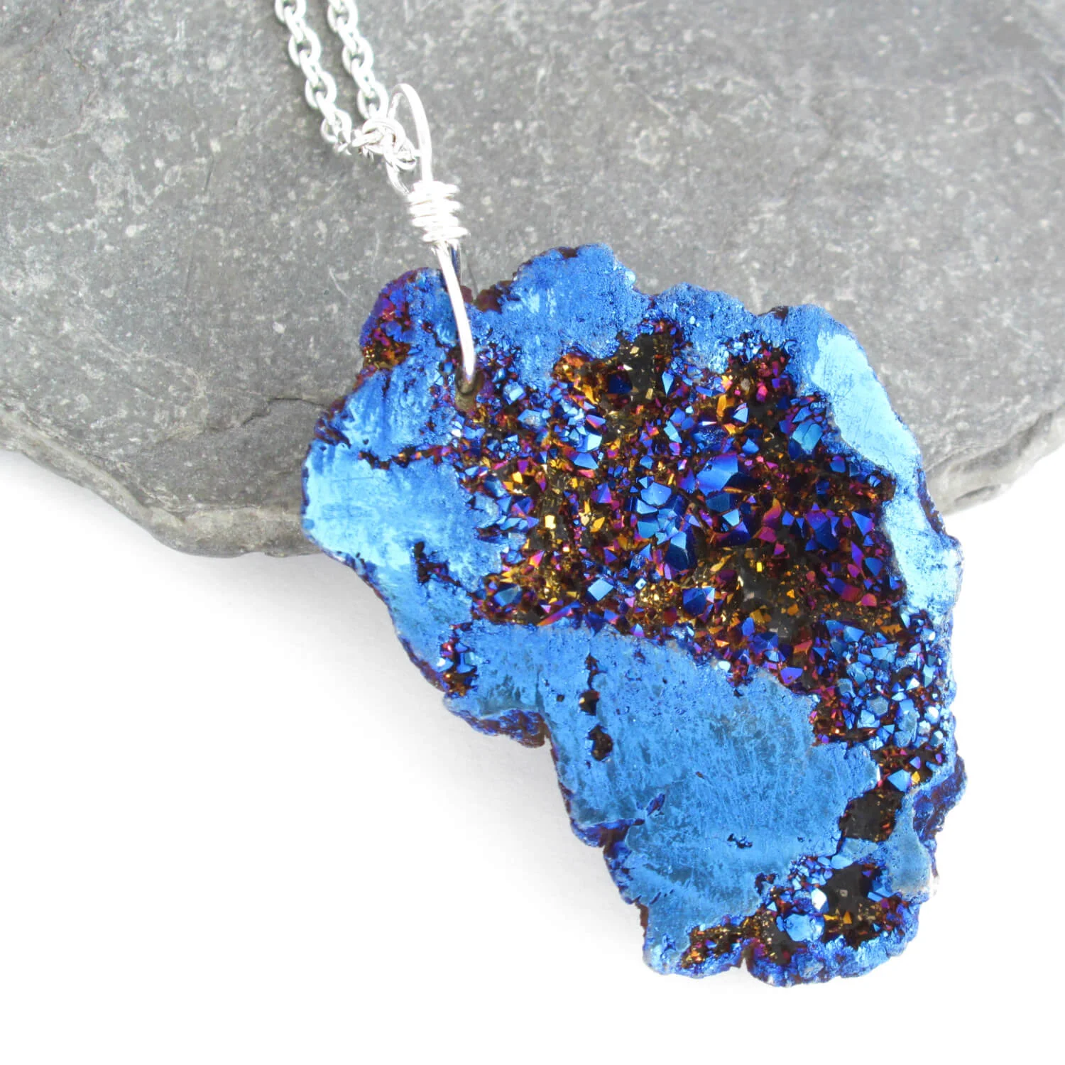 Cobalt Blue Druzy Necklace: Metallic Geode Pendant — CindyLouWho2