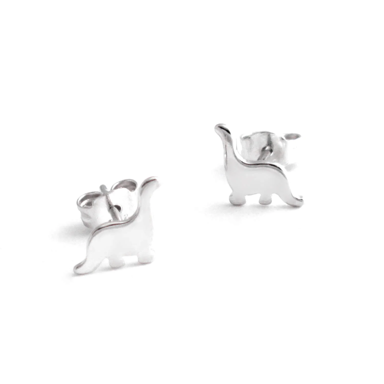 Small Brontosaurus Earrings, Silver Studs