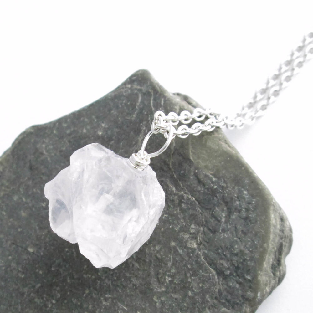 Raw Quartz Necklace, Chunky Rock Crystal Pendant — CindyLouWho2