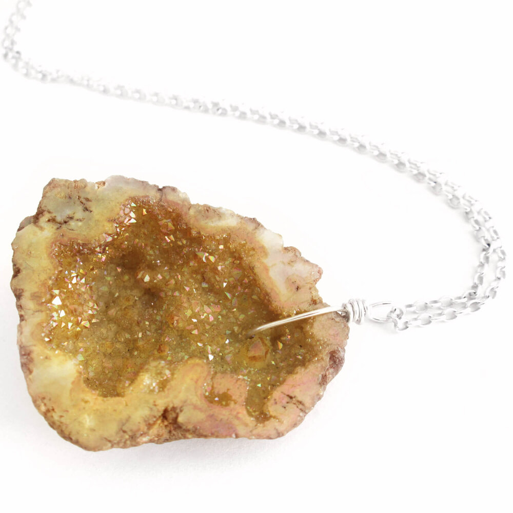 Raw Geode Druzy Necklace Large Orange Quartz Pendant Cindylouwho2