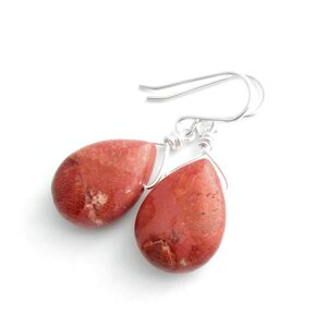 Natural Red Coral Shiva Eye Shell Dangle Drop Earrings Handmade Jewelry GA202-A