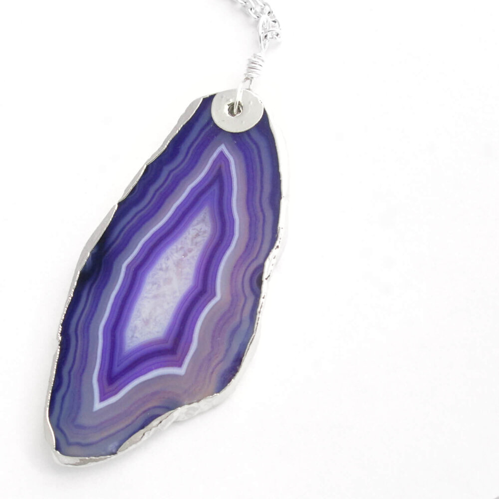 BoHo Agate Slice Druzy Agate Slice Pendant Silver Purple Agate Pendant Agate Slice Wholesale BS777 Crystal Pendant
