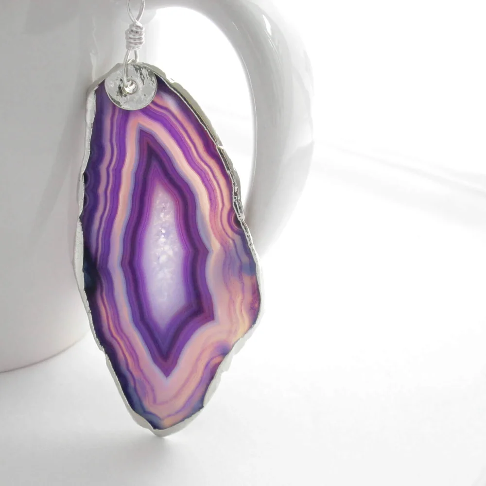 Large Lovely Blue Shapes Lot S-290 YOU CHooSE Agate Slice Pendant with Silver Electroplated Edge and Bail