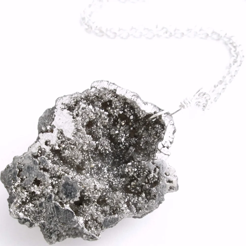 Titanium Geode Necklace, Silver Druzy Pendant — CindyLouWho2