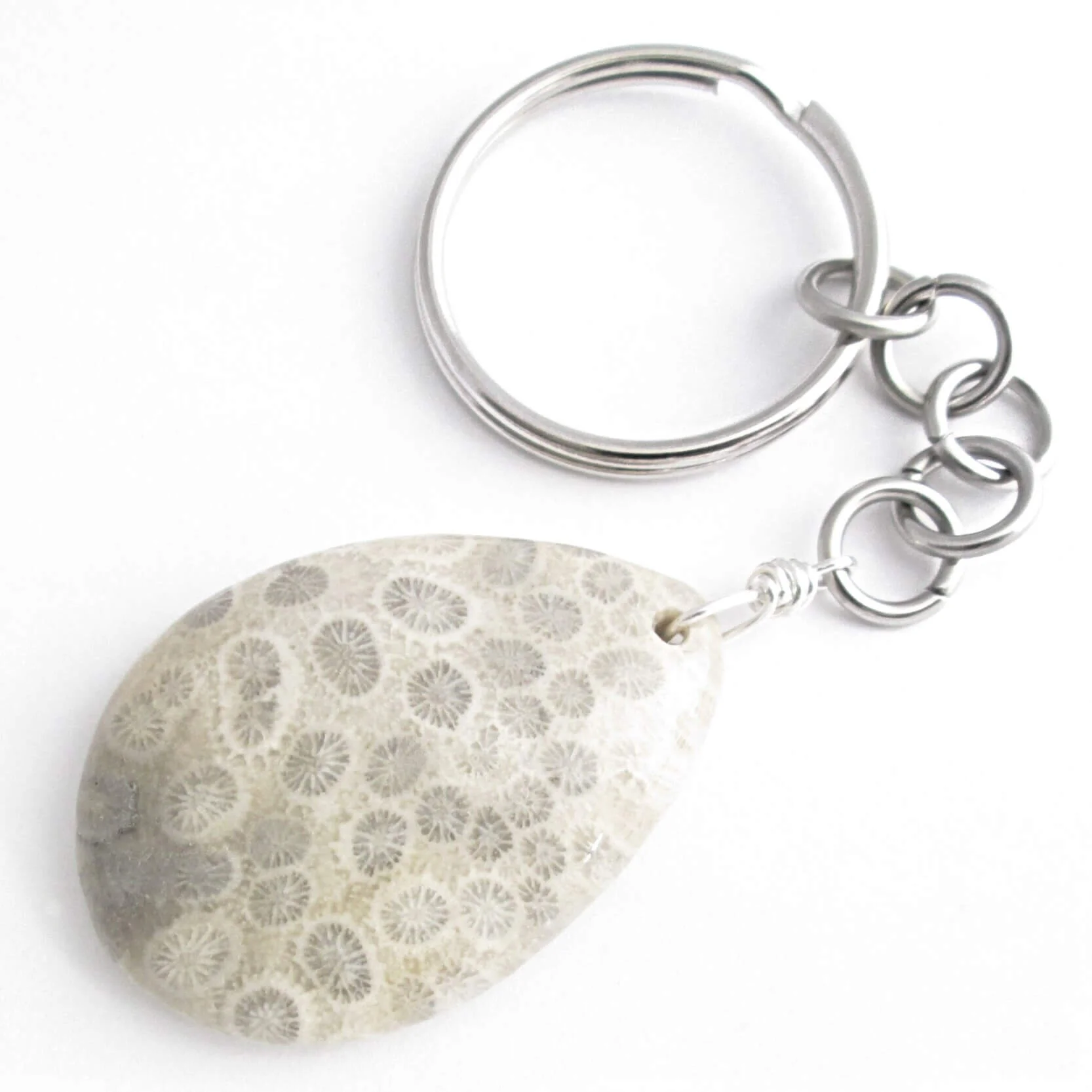 Fossil Coral Key Chain, Natural Stone 